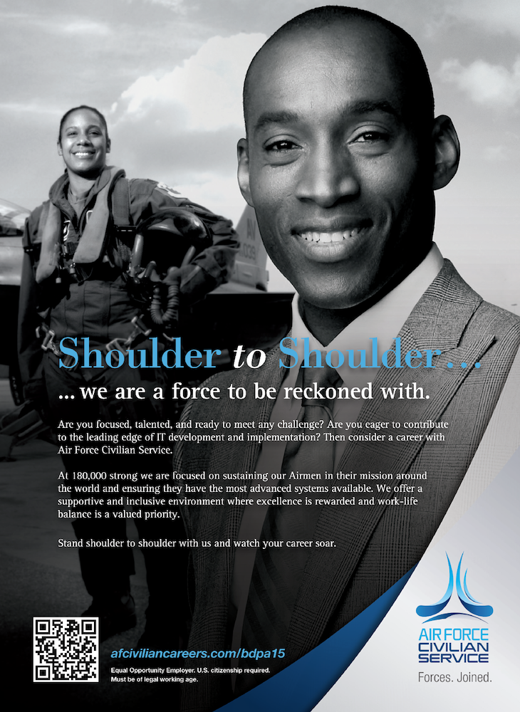 Two smiling people with the title 'Shoulder to Shoulder... ...we are a force to be reckoned with.'