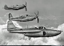 Three Bell P-59 'Airacomet' in flight.