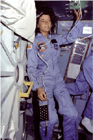 Sally K. Ride, aboard the Challenger.