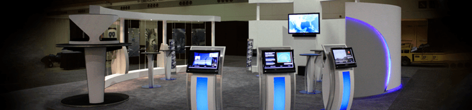 An event room setup with computers.