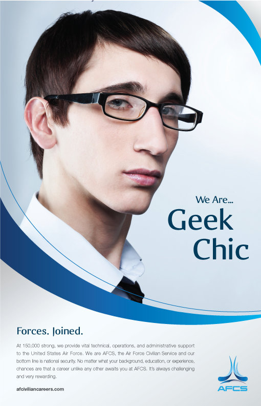 A man with glasses and the words 'We Are... Geek Chic. Forces. Joined.'