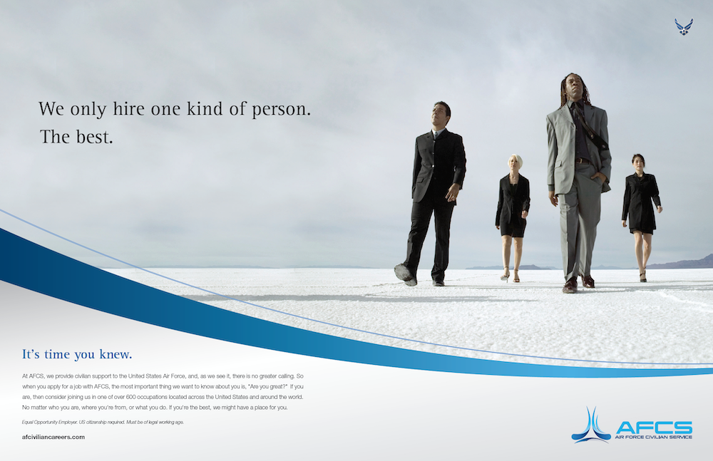 Four people walking with the words 'We only hire one kind of person. The best. It's time you knew.'