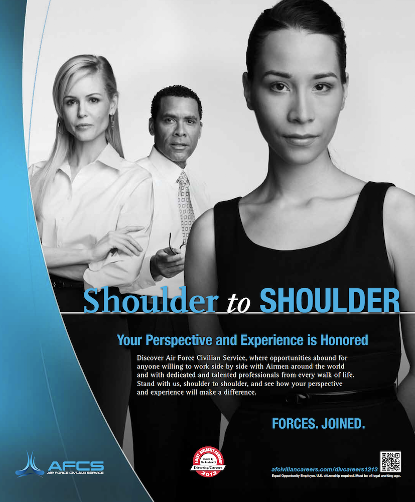 Three people with the title 'Shoulder to SHOULDER. Your perspective and experience is honored.'
