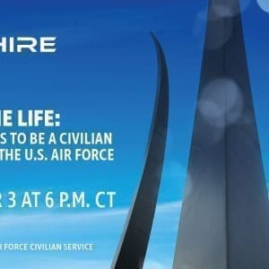 Aim Hire Episode 3: Living the Life: What it Means to be a Civilian Employee of the U.S. Air Force. A three pronged sculpture extends int to the sky.