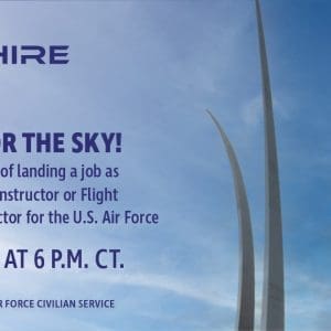 Aim Hire Episode 7: Reach for the Sky! A Bird's eye view of landing a job as a Civilian Flight Instructor or Flight Simulator Instruction for the U.S. Air Force. A three pronged sculpture extends into the sky.