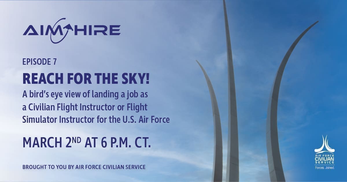 Aim Hire Episode 7: Reach for the Sky! A Bird's eye view of landing a job as a Civilian Flight Instructor or Flight Simulator Instruction for the U.S. Air Force. A three pronged sculpture extends into the sky.