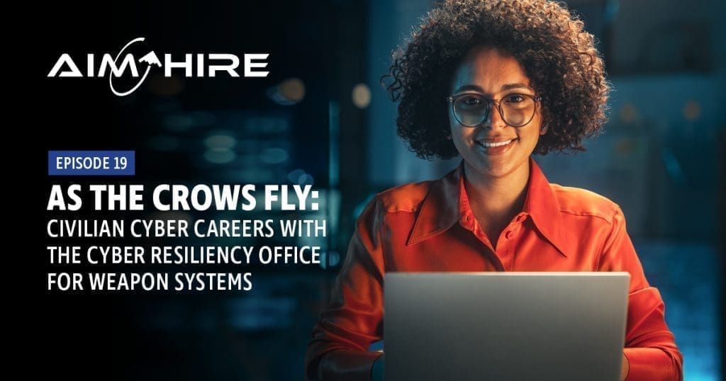 Aim Hire Episode 19: As the CROWS Fly, a woman wearing glasses smiling, a laptop in front of her.