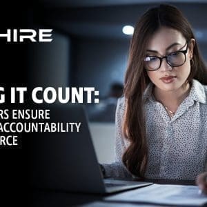 Aim Hire Episode 23: Making it Count: How Auditors Ensure Accuracy & Accountability in the Air Force. A woman works at a computer.