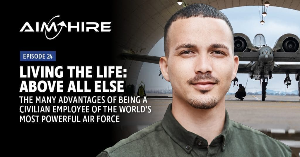 Aim Hire Episode 24: Living the Life: Above All Else, a Man in a green shirt front of a jet in a hangar.