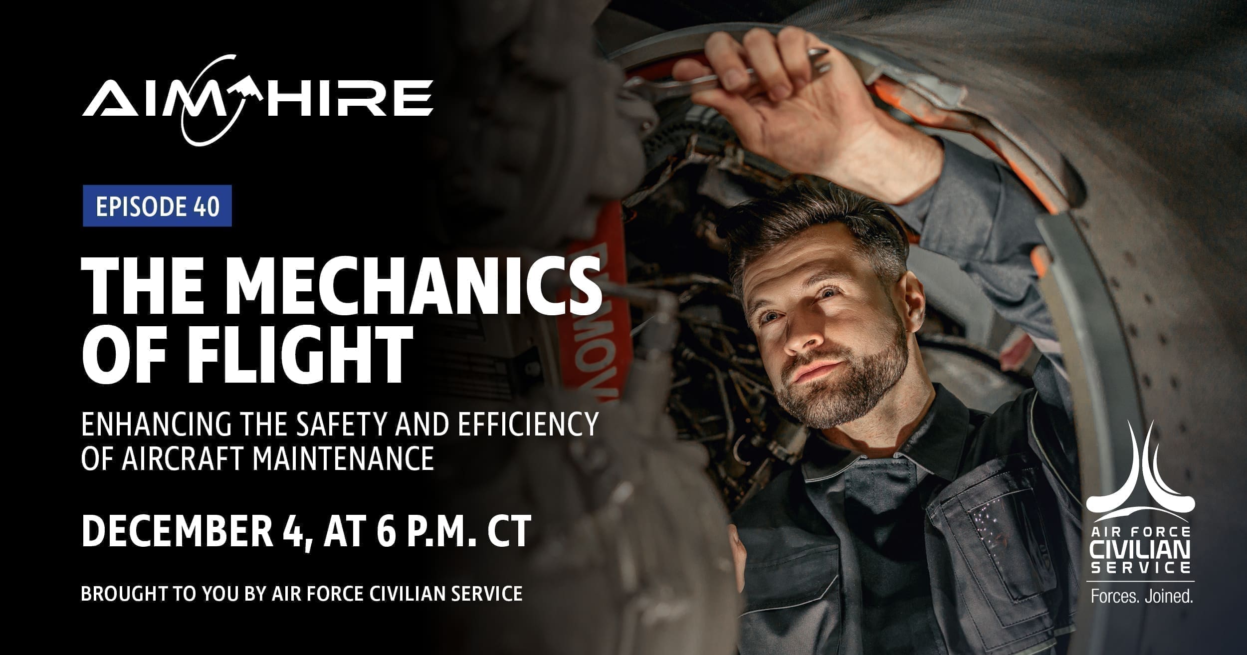 Aim Hire Episode 40: The Mechanics of Flight, Enhancing The Safety and Efficiency of Aircraft Maintenance. A man wearing coveralls using a wrench.