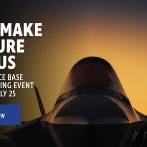 The cockpit of a jet, seen from the outside. Text: Come Make a Future with Us. Elgin Air Force Base.