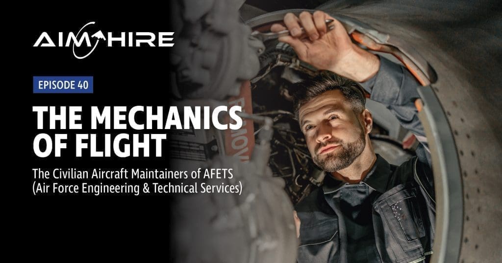 Aim Hire Episode 40: The Mechanics of Flight, Enhancing The Safety and Efficiency of Aircraft Maintenance. A man wearing coveralls using a wrench.
